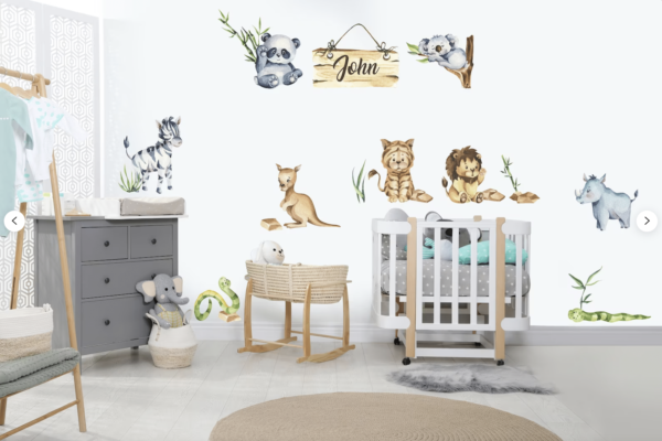 Cute Zoo Watercolor Decals with Custom Names