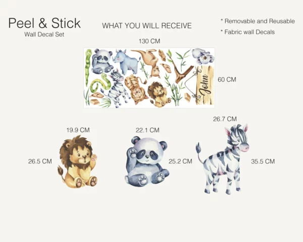 Cute Zoo Watercolor Decals with Custom Names
