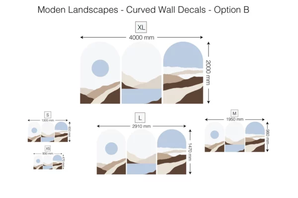 Moden Landscapes - Option B - Curved Wall Decals