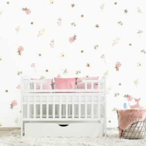 Watercolor Pottery Pink Flowers Wall Decals Pattern 1