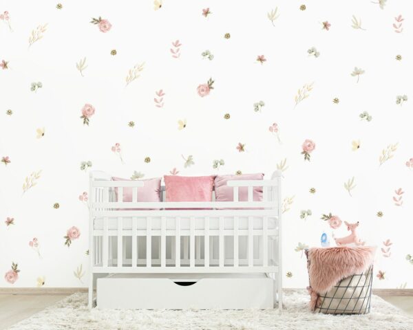 Watercolor Pottery Pink Flowers Wall Decals Pattern 1