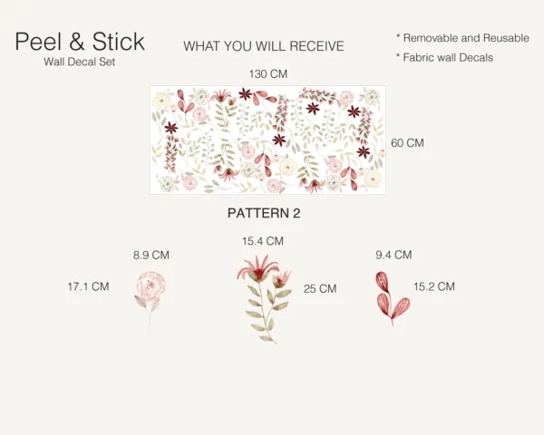 Watercolor Pottery Pink Flowers Wall Decals Pattern 2