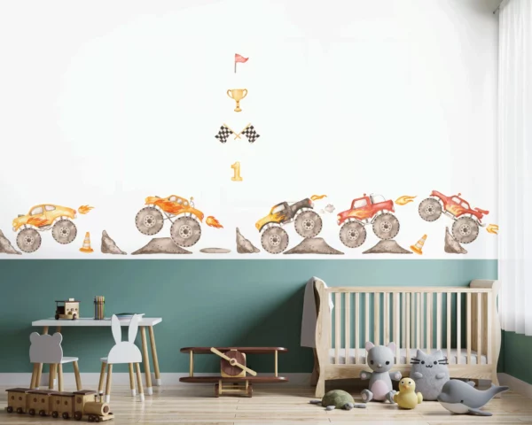 Monster Trucks Watercolor Wall Decals