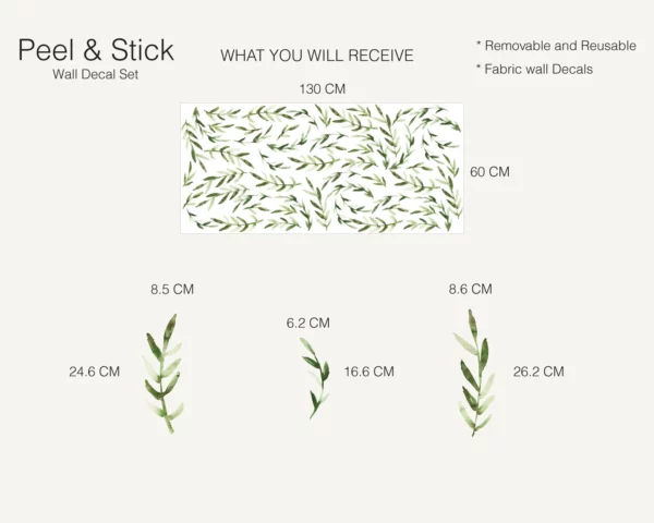 Watercolor Leaves Wall Decal Set | Watercolor Greenery Wall Decals