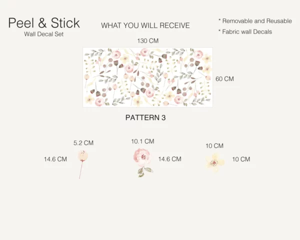 Watercolor Pottery Pink Flowers Wall Decals Pattern 3