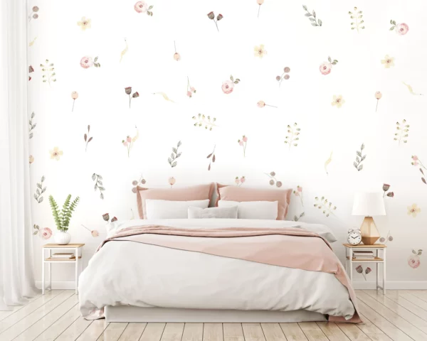 Watercolor Pottery Pink Flowers Wall Decals Pattern 3