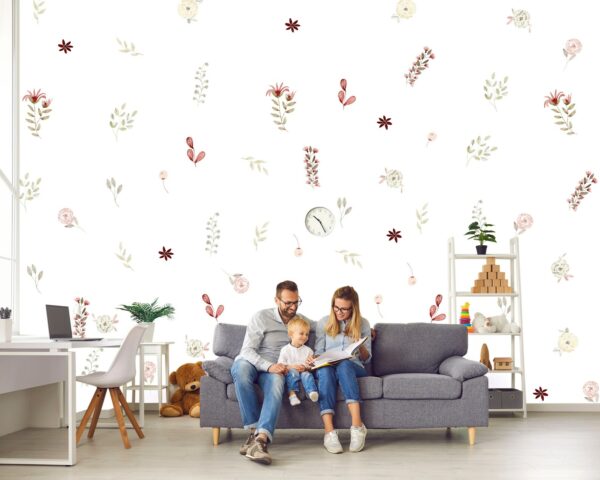 Watercolor Pottery Pink Flowers Wall Decals Pattern 2