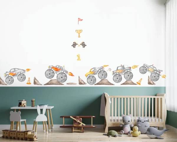 Monster Trucks Watercolor Wall Decals