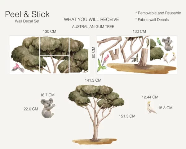 Australian Gum Tree with Koala and Cockadoo Wall Decals