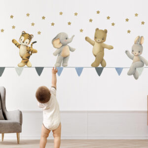 Cute Animals Walking On The Buntings Wall Decals