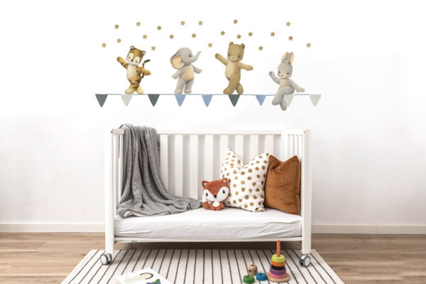 Cute Animals Walking On The Buntings Wall Decals