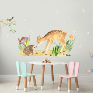 Watercolor Forest Deer and Hedgehog